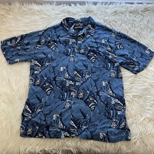 Vintage Ocean Pacific Abstract Tribal Hawaiian Camp Shirt Blue Men  s Size L