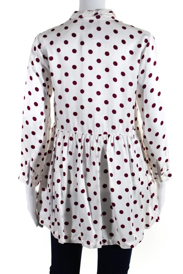 Little Remix Childrens Girls Polka Dot Satin Shirt Dress White Maroon Size 12 - Image 3 of 4