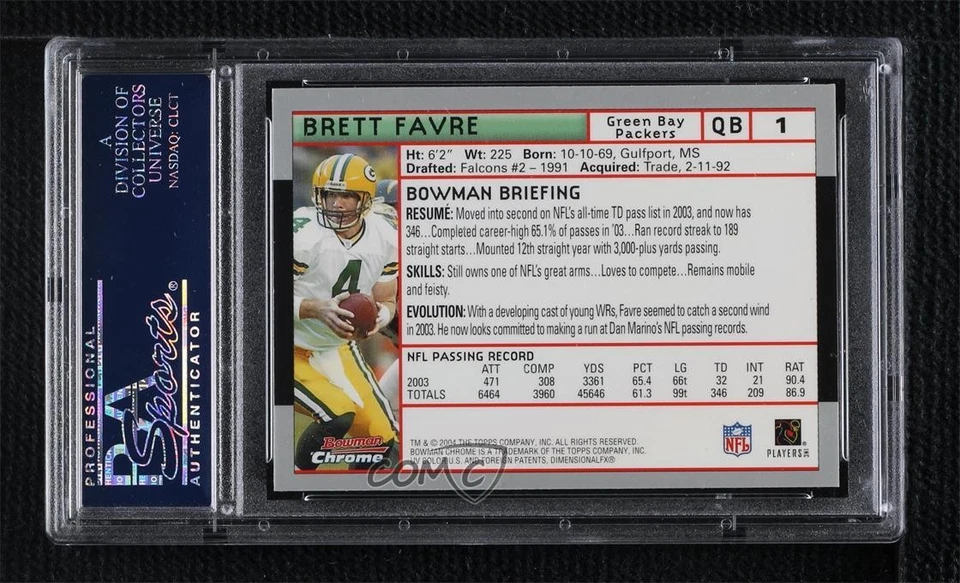2004 Bowman Chrome Brett Favre #1 PSA 10 GEM MT HOF - Image 2 of 2