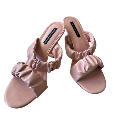 French Connection Crystal Ruched Block Heel Sandals Blush Vegan Leather US 11