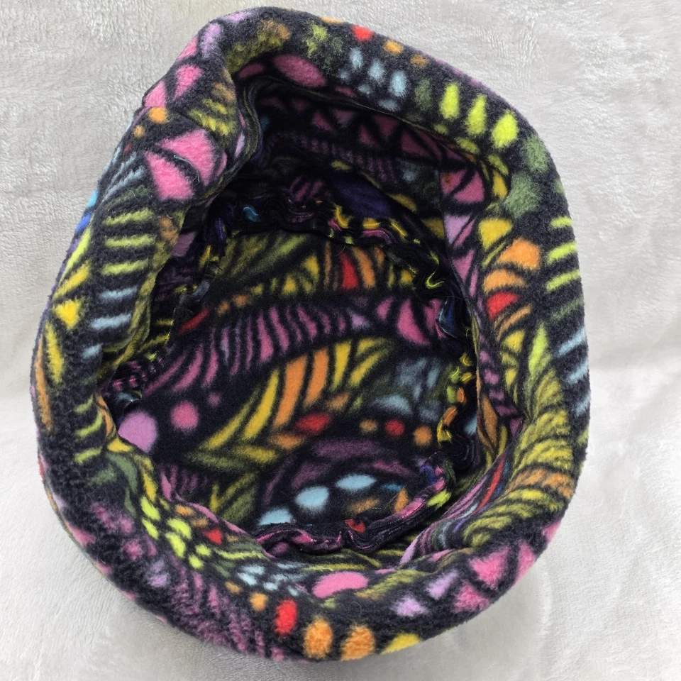 Rainbow Abstract Fleece Hat Beanie Fitted Black Multicolor Cuffed Warm Mens - Image 4 of 4