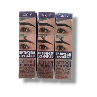 QICIY Tattoo Eyebrow Gel 3pc Set PeeLOff Long Lasting Waterproof Brown Black NEW