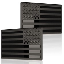 Embossed 3D Metal All Black American Flag Emblem Decal Stickers 1 Pair , Matte