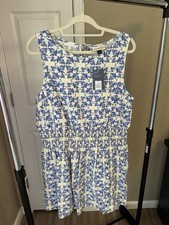 Universal Thread White Blue Floral Sleeveless Tie Short Cotton Dress XL