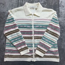 Alfred Dunner Sweater 2X Chenille Pastel Teal Pink Coastal Grandma Cottage