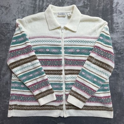 Alfred Dunner Sweater 2X Chenille Pastel Teal Pink Coastal Grandma Cottage