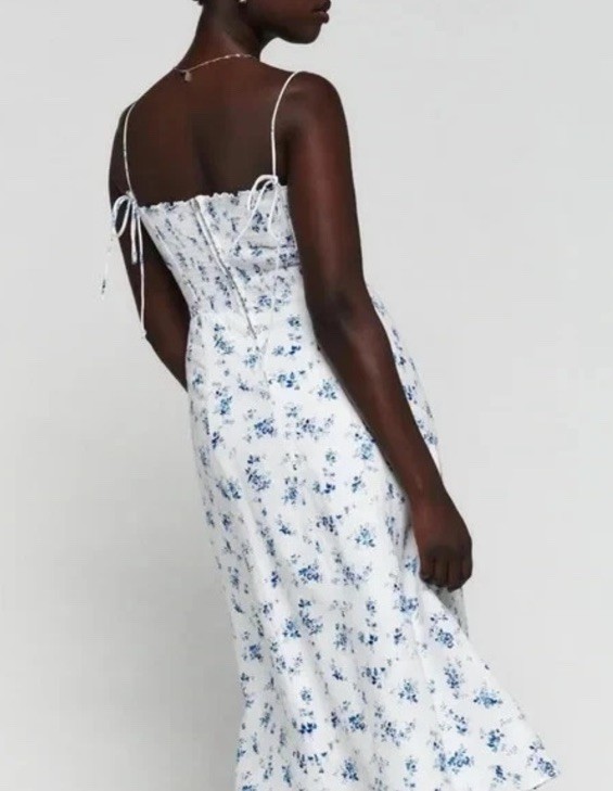 REFORMATION Christen Linen Midi Dress in Blue Floral Women's Size 12 | eBay