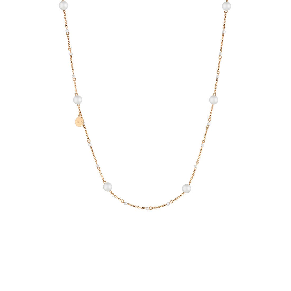 Liu Jo Luxury Womens Necklace LJ1506 Stainless Steel Gold Rose Pearls
