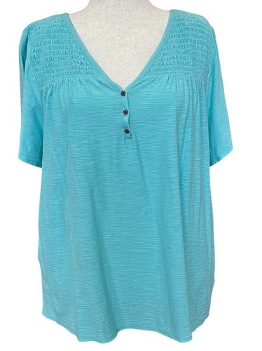 Westbound Women's Plus Shirt Top Size 3X Turquoise Short Sleeve Smocked NWT - Picture 5 of 5