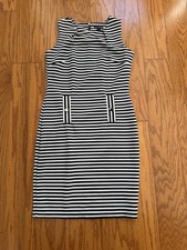 Nina Leonard Women's Sleeveless Black White Striped Dress Small S Work Attire