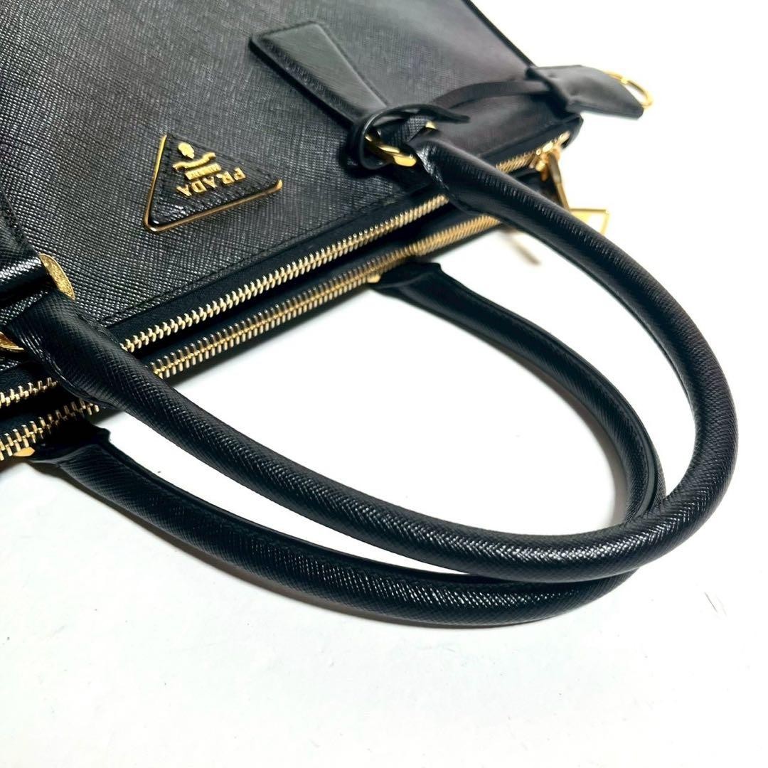 PRADA Galleria Saffiano Leather Tote Handbag Black Triangle Logo USED #SB thumbnail 6