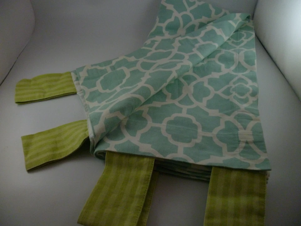 2 cortinas Waverly Geo Aqua azul verde claro lengüetas forradas algodón 40x84 Foto 4 de 4