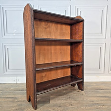 Antique Oak Bookcase 3 Shelf Beaded Arts & Crafts Solid Wooden Book Storage