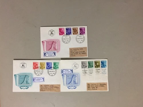 Set of three '50 israel registered fdc with 12 TRIBES diff color stamps