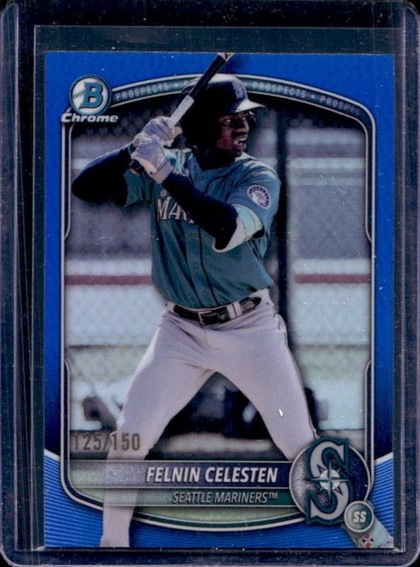 2025 Bowman Draft Felnin Celesten Chrome Blue Refractor #/150 Mariners