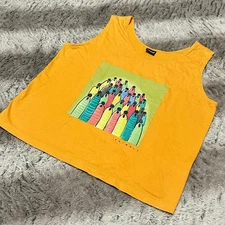 Animale by Jacques Ruc Orange Hand Painted Graphic Oversized Cropped Tank Top