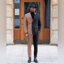 BoohooMAN Black Brown Spliced Suit Dress Pants Slacks 32 x 29 **Pants Only