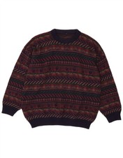 VINTAGE Mens Crew Neck Jumper Sweater Medium Navy Blue Fair Isle WU11