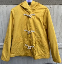 LOUCHE  Jacket Yellow Canvas Duffle Sailing Hooded Toggles Short UK12 Cotton 