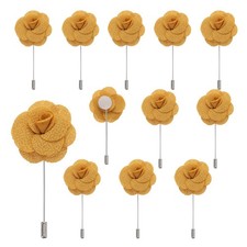 12pcs Gold Champagne Camellia Boutonnieres Pins for Formal Party