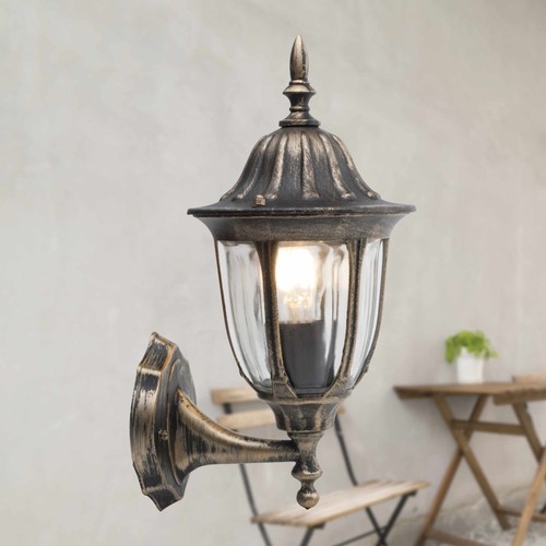 2er Set Moderne Schwarz Gebürstet Gold Outdoor Garten Veranda Wandleuchten IP44 Bewertung - Bild 4 von 6