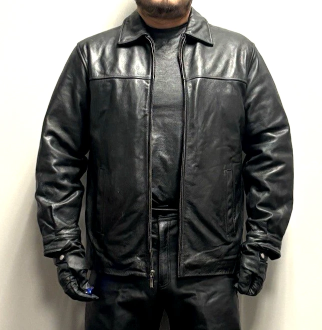 Veste Bomber En Cuir Noir St. John's Bay - Taille L - Vintage - Parfait état