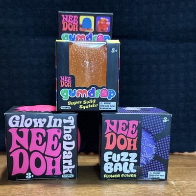 Nee Doh Lot of 3;  Orange Gumdrop Pink Glow in the Dark & Purple Fuzz Ball