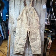 Vintage Carhartt Bib Overalls 46x30 Tan Duck Insulated Workwear USA Made