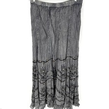 Soft Surroundings Maxi Skirt Gray Suzette Embellished Beaded Size S NEW