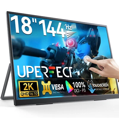UPERFECT 2K 144Hz 18" Touchscreen Portable Monitor 100% DCI-P3 FreeSync Gaming