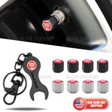 4x Hex Red Jaguar Car Tire Wheels Air Stem Dust Valve Cap Cover Keychain Ring