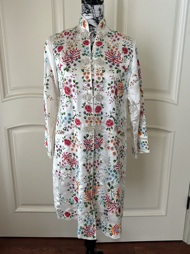 NEW Silk Dress Floral Bird Hand Embroidery Ivory Cheongsam China EU 36