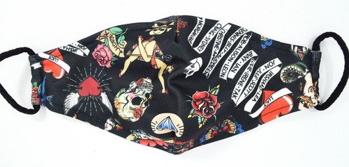 Traditional Tattoo Art Print Handmade Colorful Face Mask - Washable Mask - Picture 3 of 13