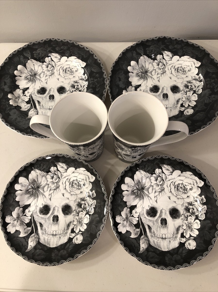 222 Fifth Marbella Skull Plates Mugs Set