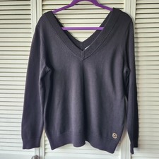 NWT Michael Kors Womens Size M V Neck Sweater Black Metal Logo Relax Fit