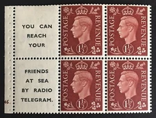 GB KGVI 1937 1 1/2d Brown Booklet Pane QB23(12) Cylinder G46 Mounted Mint