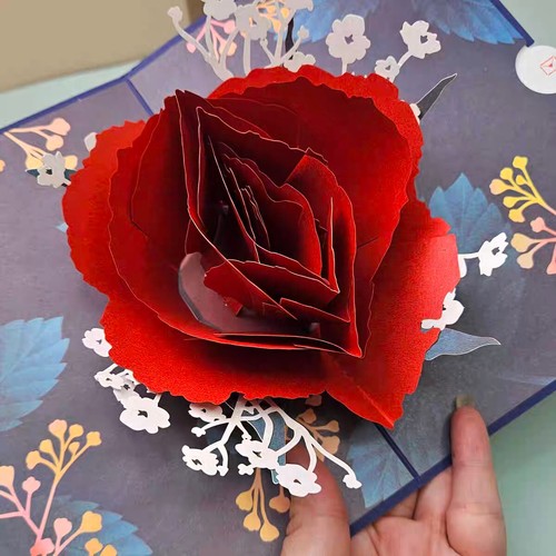 Geburtstagkarte 3D Rosen Pop-Up Karte Glückwunschkarte Grußkarte mit roter Rose - Bild 3 von 6