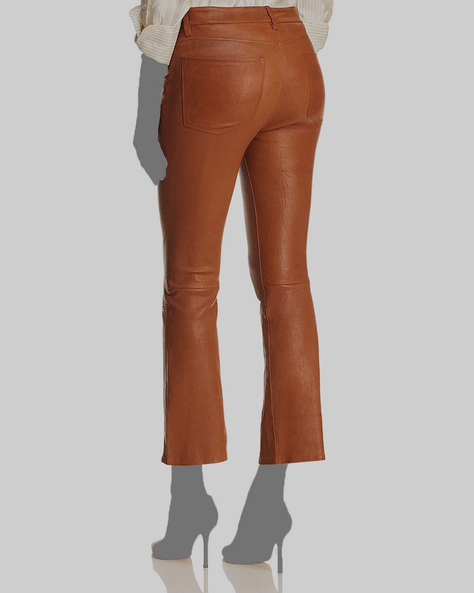 $950 Frame Jeans Women's Brown Le Crop Mini Boot Leather Pants