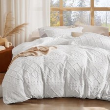 NEW Anthropologie White Boho King Embroidered Tassel Bedspread Duvet Sham Set