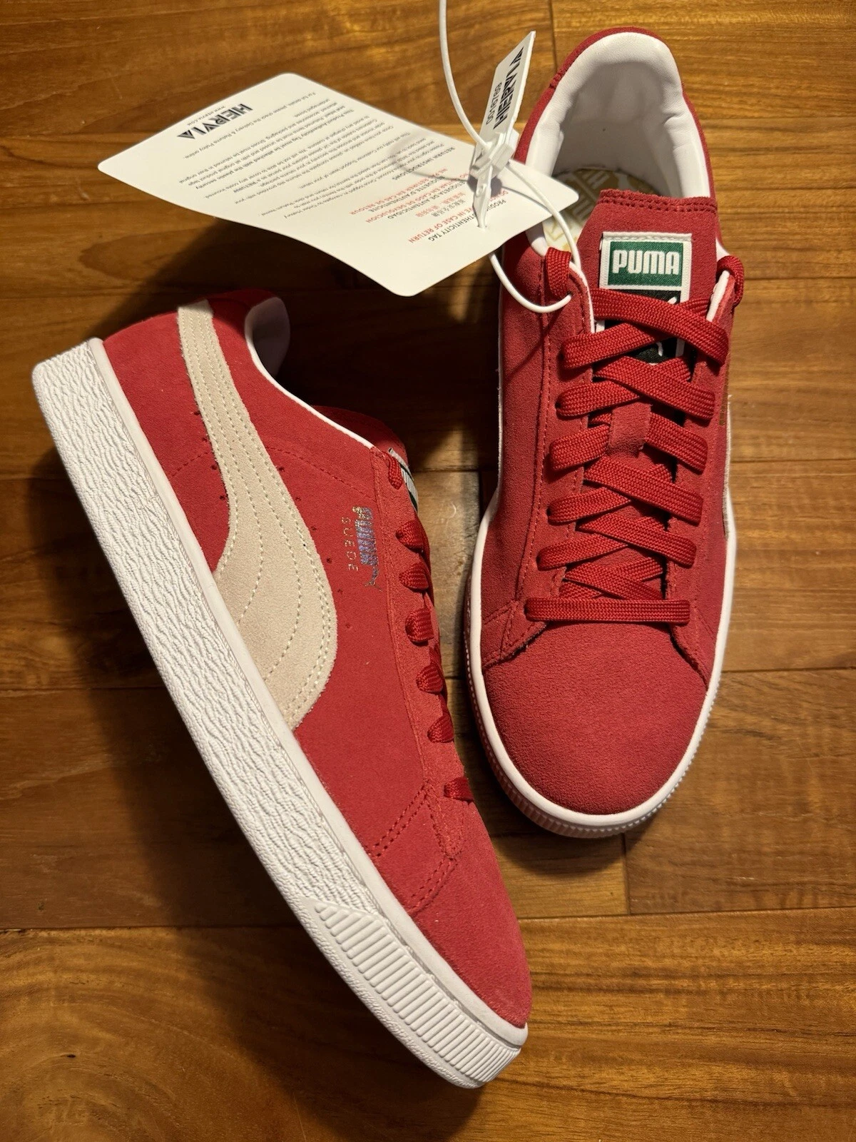 Scarpe da ginnastica PUMA SUEDE Classic+ rosse e bianche taglia UK 8