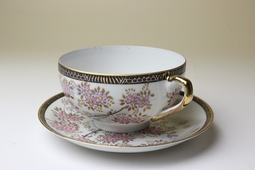 Sakura Cherry Blossom Lithophane Geisha Porcelain Cup and Saucer NEW Japan - Picture 50 of 57