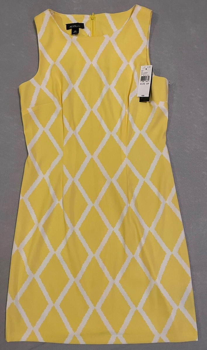 ALYX Dress Sleeveless Yellow White 8P Petite Round Neck Above