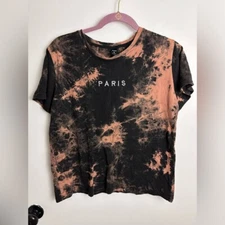 Romwe Tie Dye bleached "PARIS" Tee womens top Size S #1493