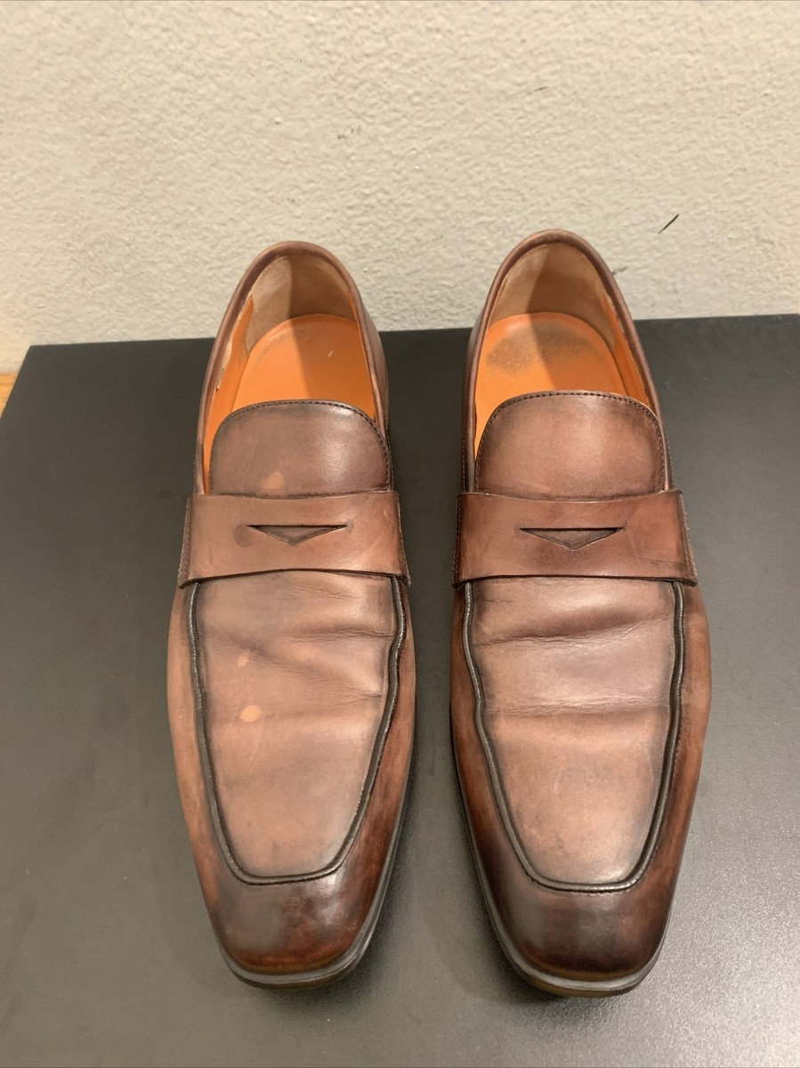 SANTONI 2606 Light Brown Leather Distressed Dress Shoes Penny Loafers Size 8 D