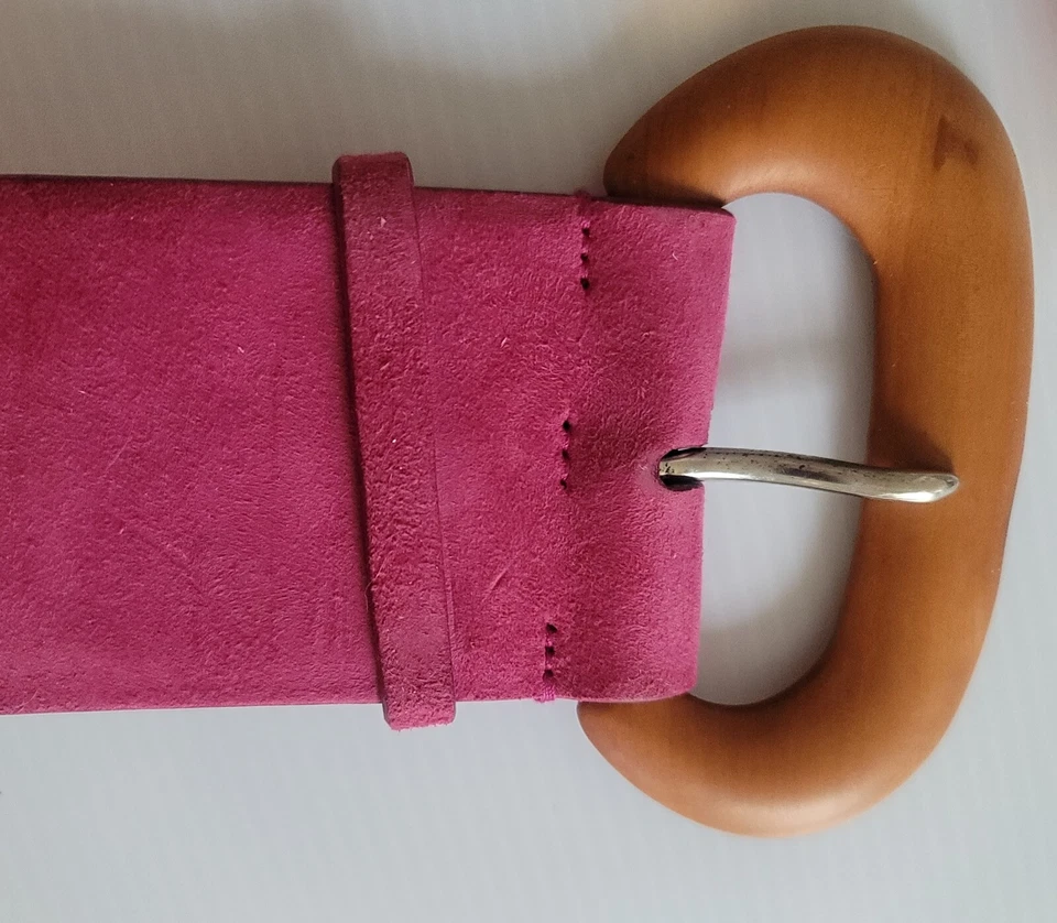 Novo com etiquetas Ralph Lauren Collection cinto de camurça rosa/fivela de madeira Itália $495 - Imagem 4 de 4