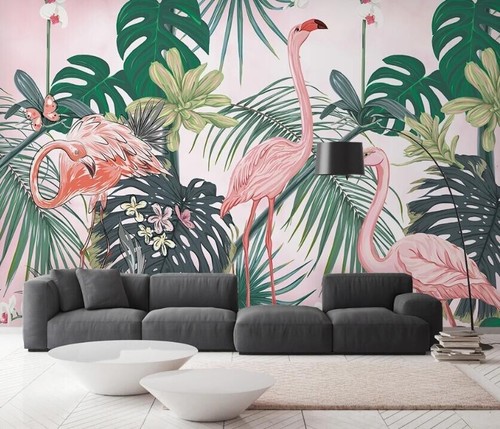 3D Pink Flamingo ZHUA16097 Wallpaper Wall Murals Removable Self-adhesive Ann 24 - Picture 1 of 11
