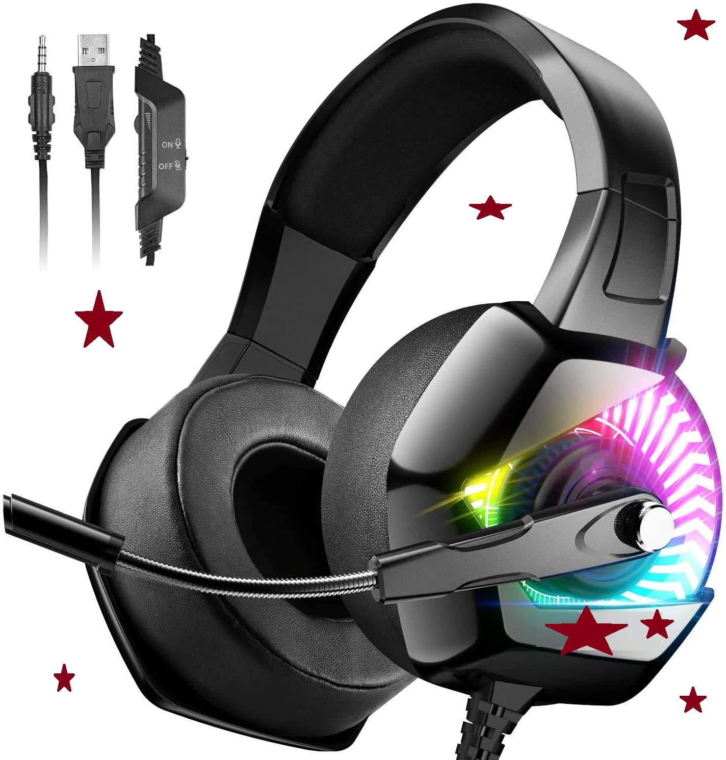 Gaming Headset w/Mic, 7.1 Surround Sound & RGB LED Light For PS4, PC & More!-image