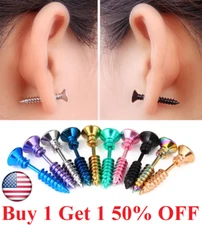 1 Pair Men Women's Punk Nail Screws Earrings Stainless Steel Piercing Studs