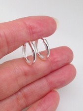 925 Sterling Silver Plain Huggie Hoop Earrings Men Women 14.5mm/11.5mm x1.9mm