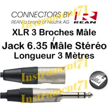 Câble Jack 6.3 Stéréo Mâle vers XLR Mâle Stéréo Rean Neutrik  Long 3 Métres